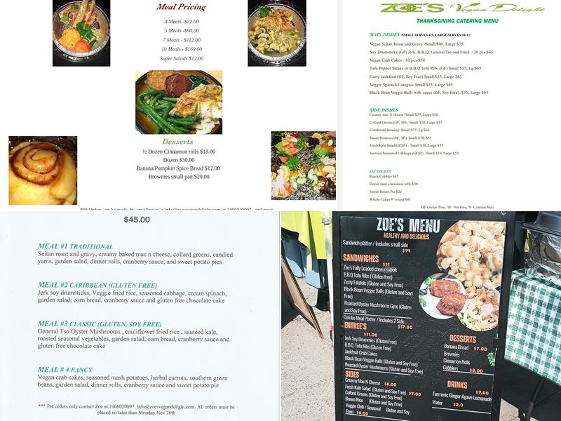 Zoe's Vegan Delight Menu