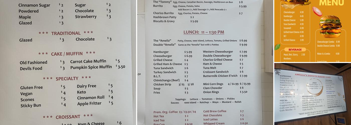 Amelia’s Donuts Bakery Cafe Menu