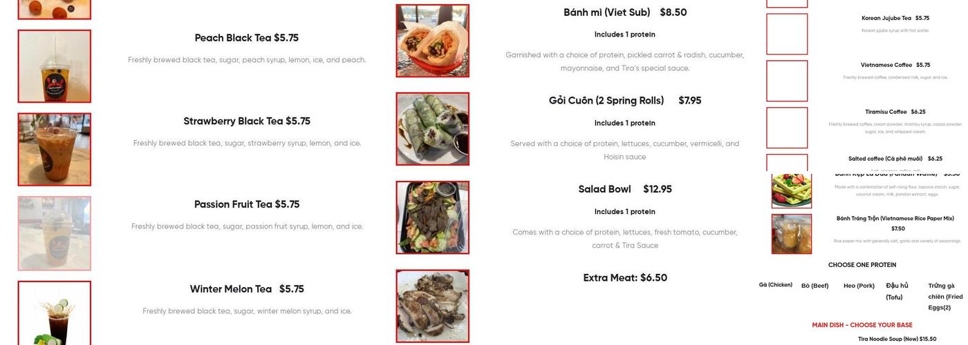 Tira's Foods Menu