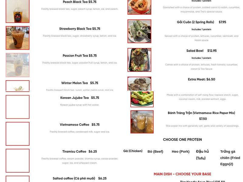 Tira's Foods Menu