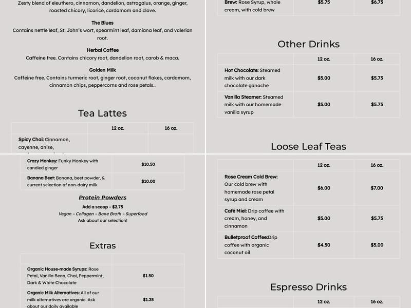 Crux Cafe Menu