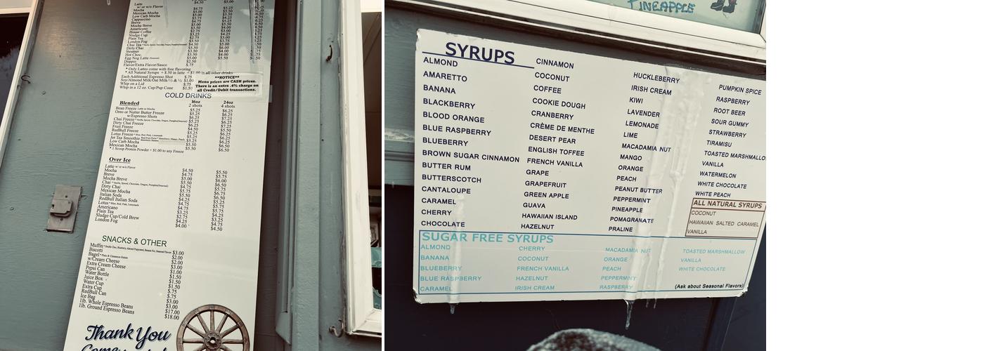 Feller's Espresso Wagon Menu