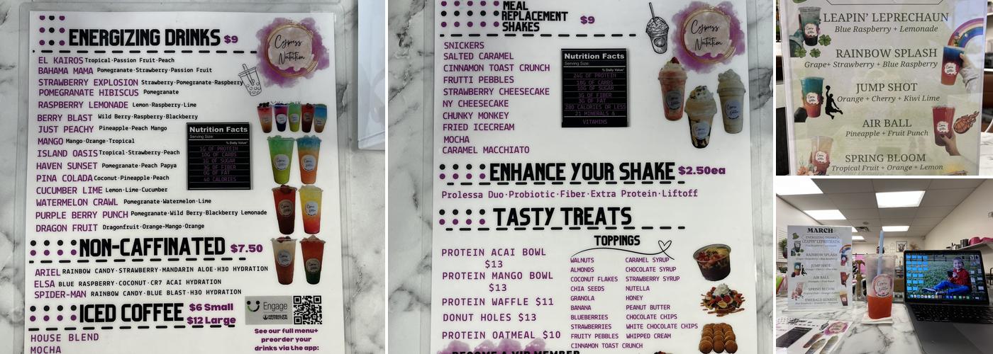 Cypress Nutrition Menu