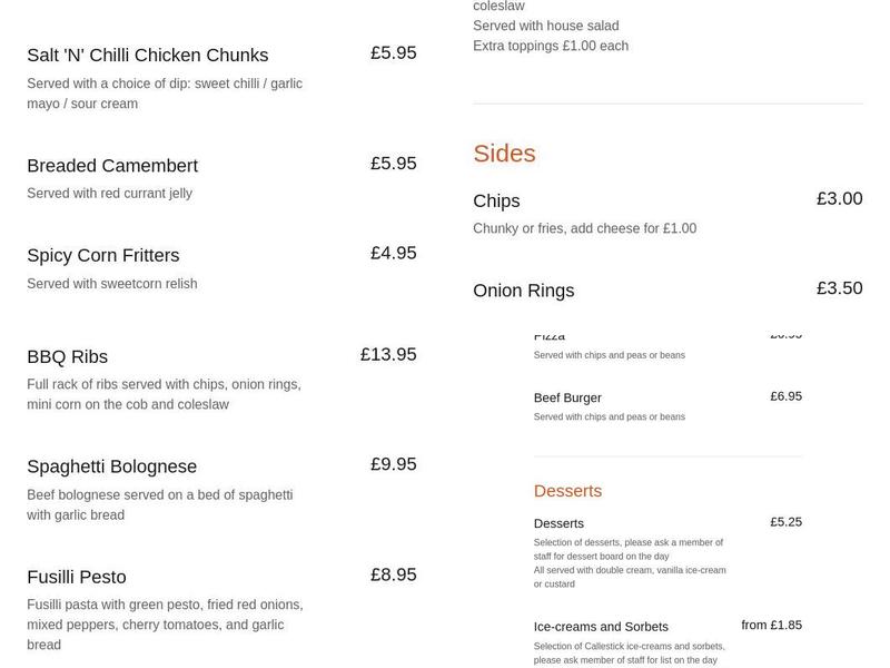 The Windmill Bar & Bistro Menu