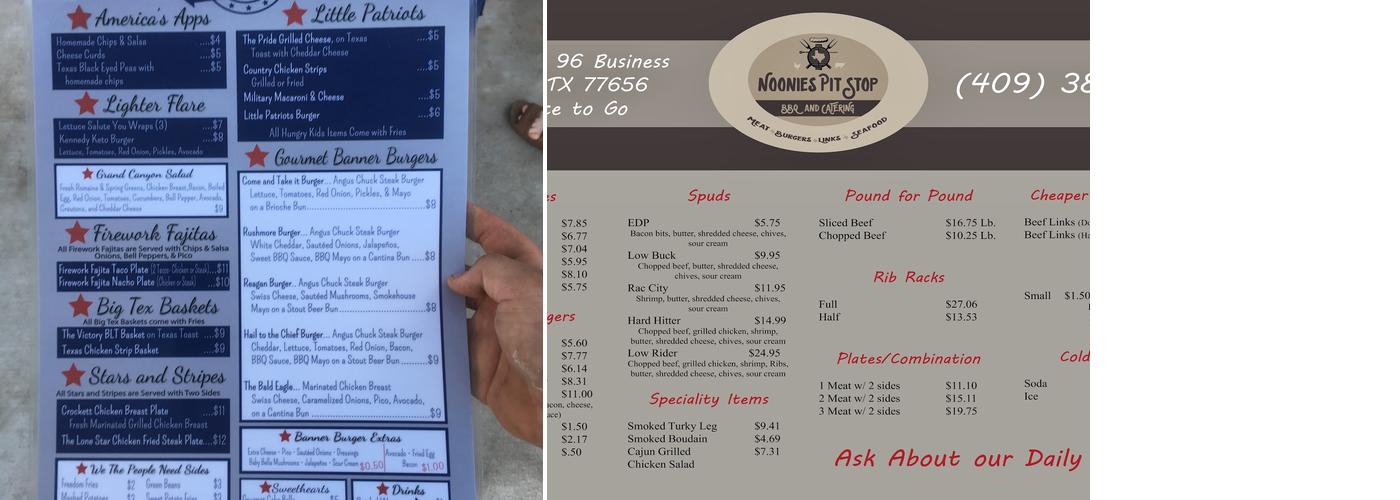 Noonies Pavilion Menu