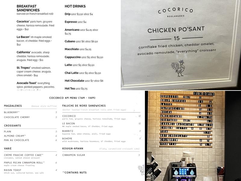 Cocorico Menu