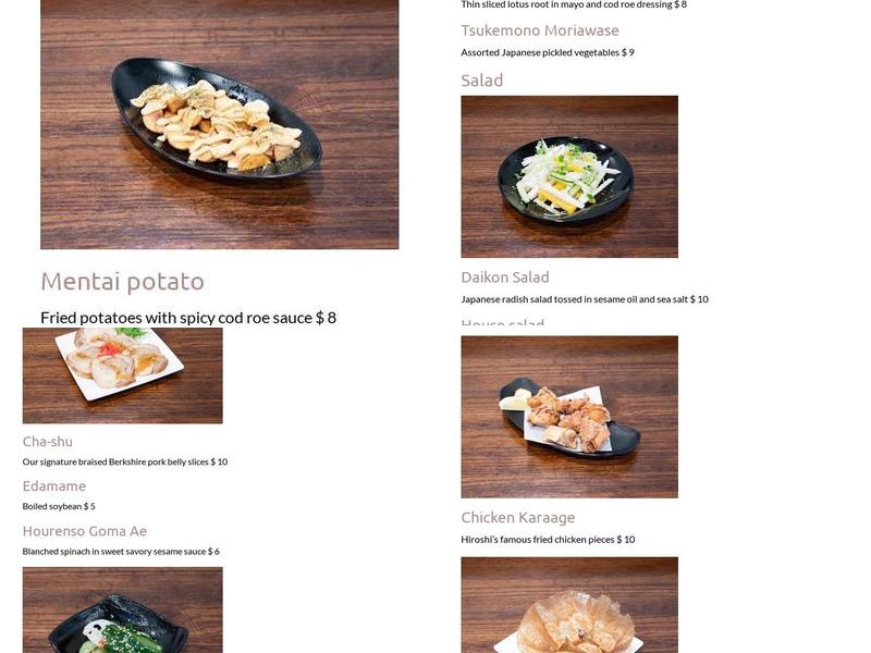 Ramen Hiroshi San Francisco Menu
