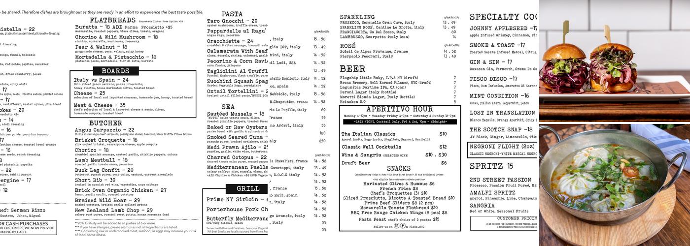 Plado Tasting Bar Menu