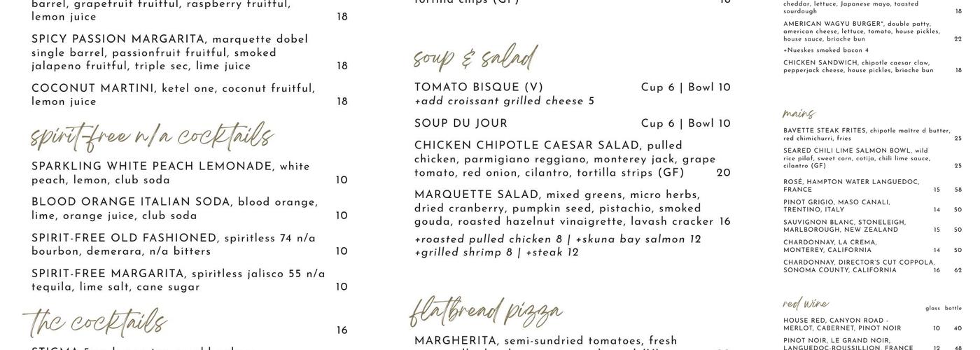 The Marquette Lounge Menu