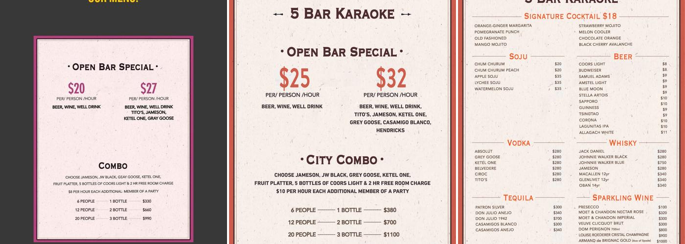 5 Bar Karaoke Menu