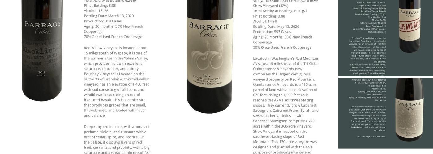 Barrage Cellars Wine Tasting Room - Woodinville Warehouse District Menu