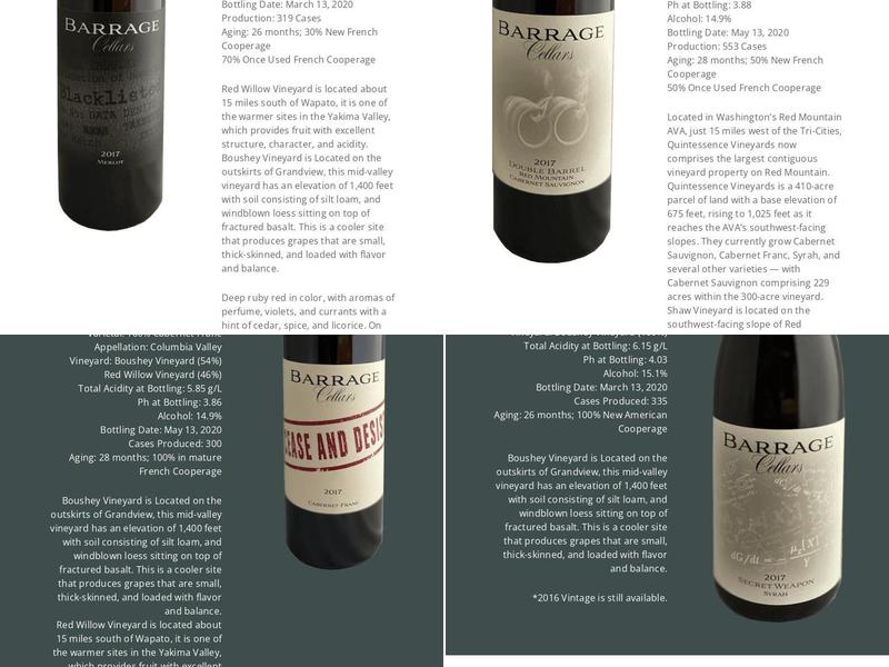 Barrage Cellars Wine Tasting Room - Woodinville Warehouse District Menu