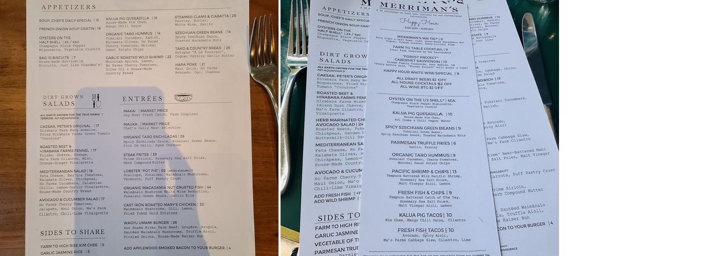 Pau Hana Pour at Merriman's Honolulu Menu