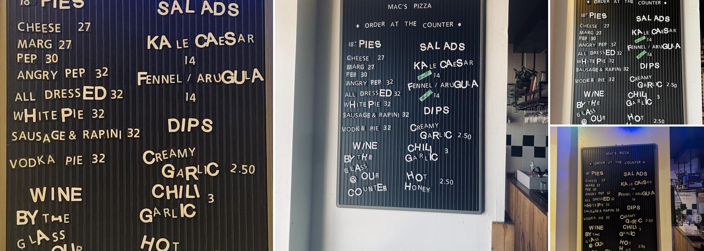 Mac’s Pizza Menu