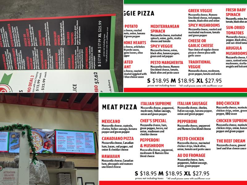 Numero Uno Pizza Menu