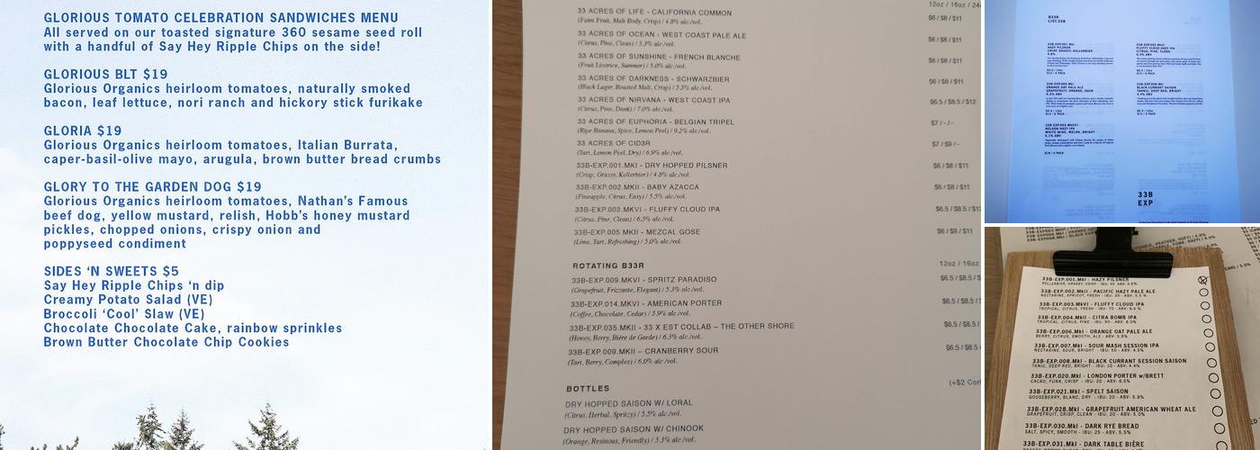 33 Brewing Experiment Menu