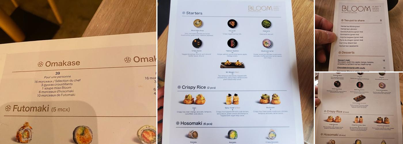 Bloom Sushi Menu