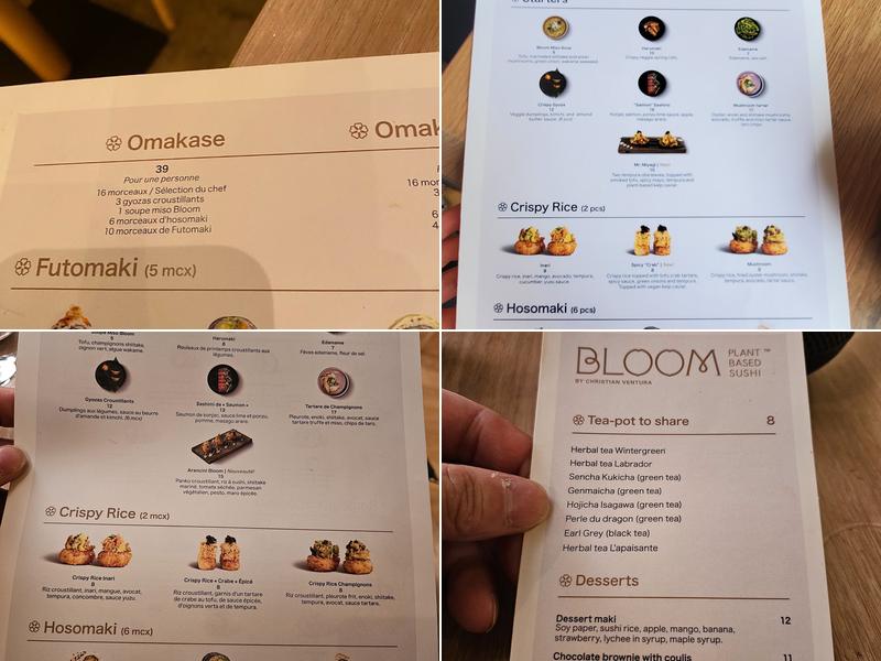 Bloom Sushi Menu