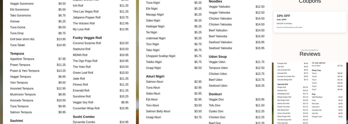 River Sushi Menu