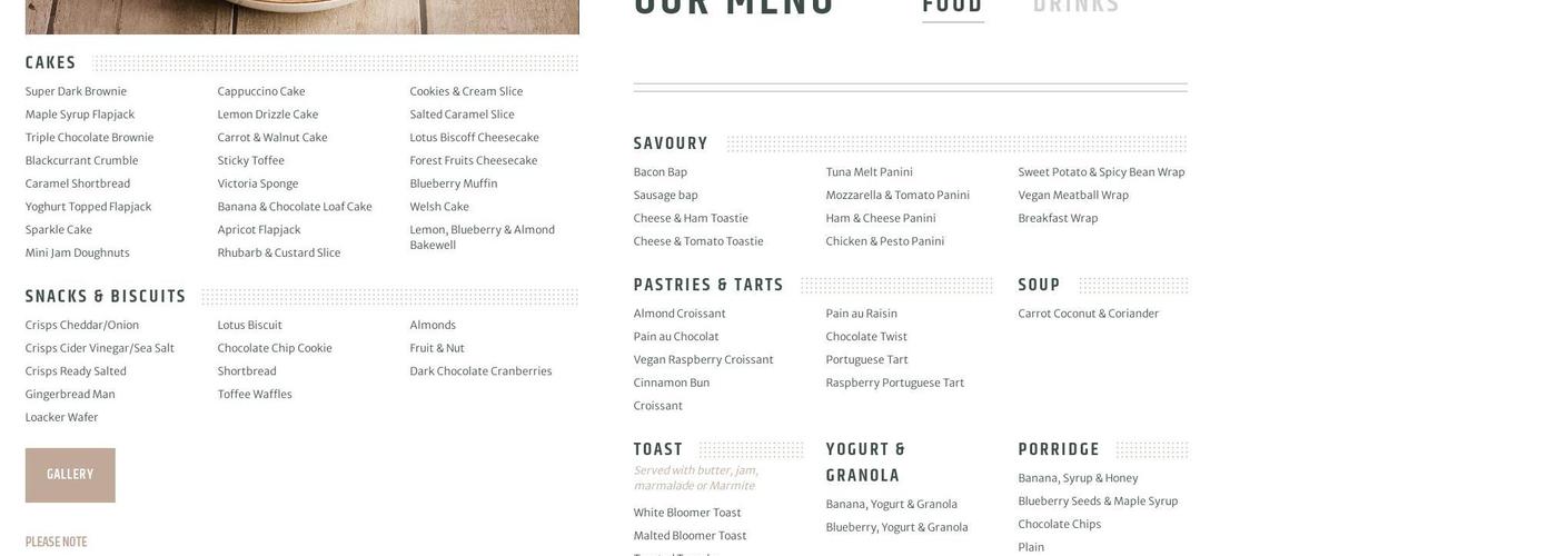 Coffee#1 Bridgwater Menu