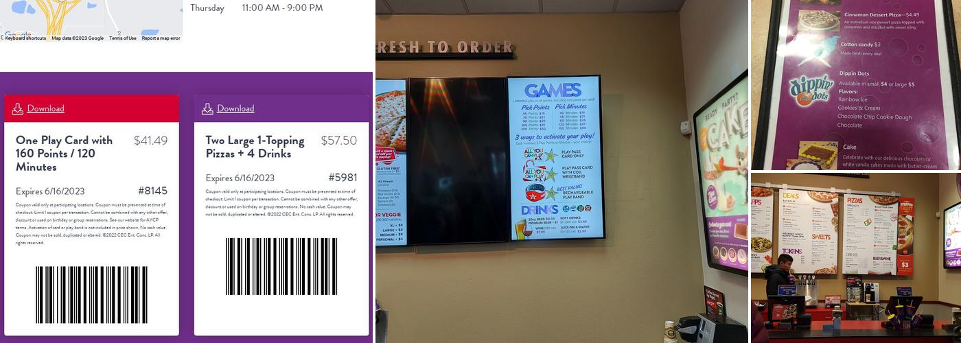 Chuck E. Cheese Menu