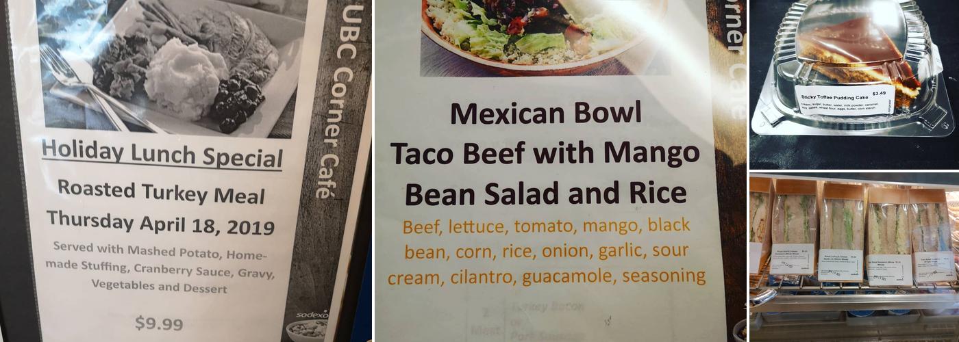UBC Corner Cafe Menu