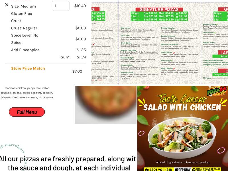 Pizza 64 Leduc, AB Menu