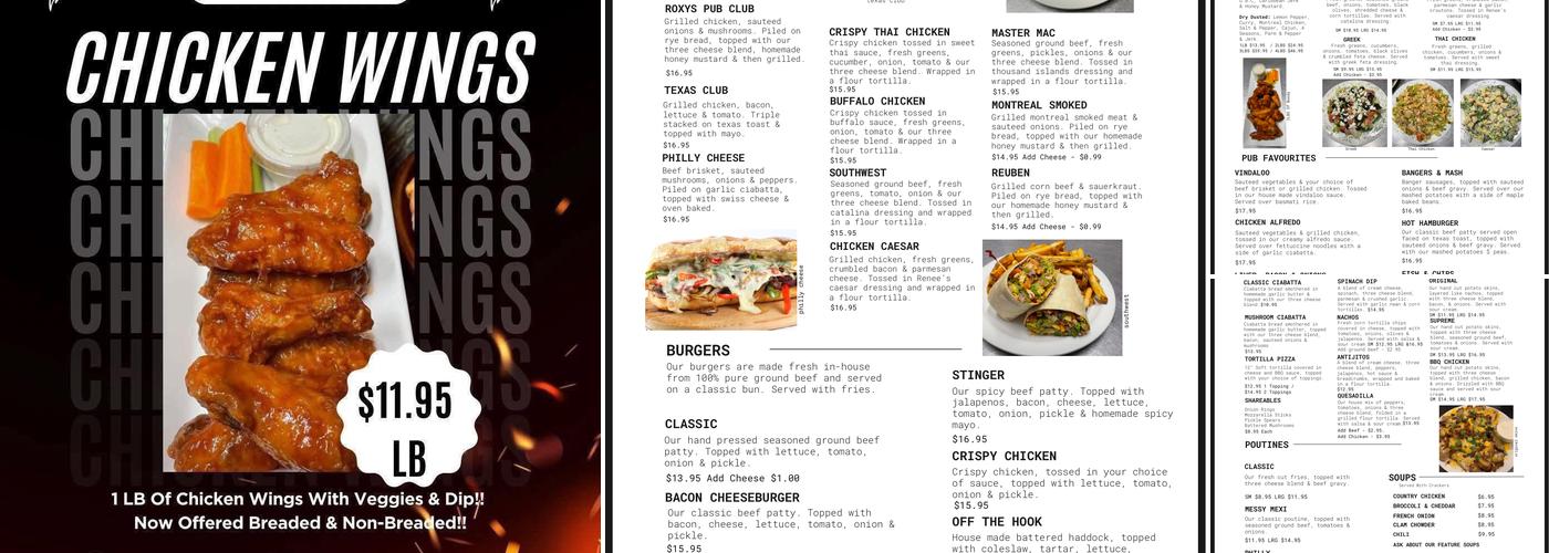 Roxy's Tap &Grill Menu