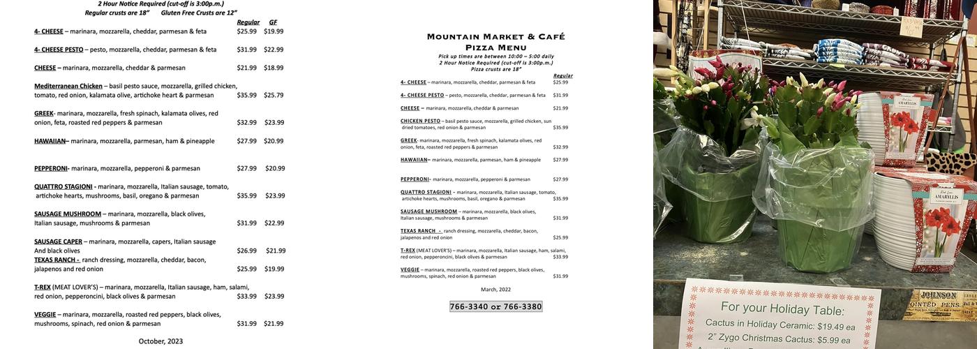 Mountain Spirits Menu