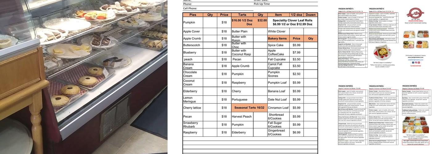 Dee-Lights Bakery & Fine Foods Menu