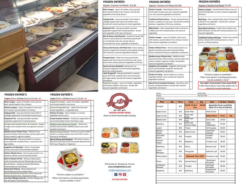 Dee-Lights Bakery & Fine Foods Menu
