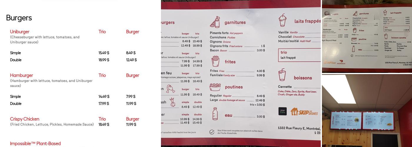 Uniburger Menu