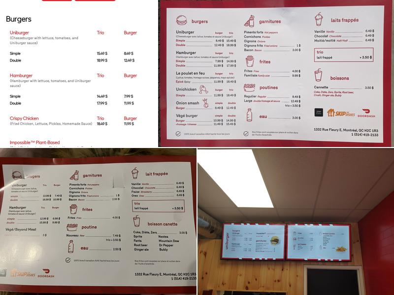 Uniburger Menu