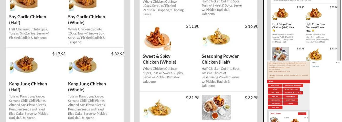 Furai Chicken Menu