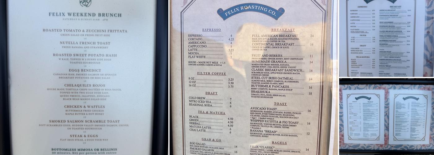 Felix Roasting Co. Menu