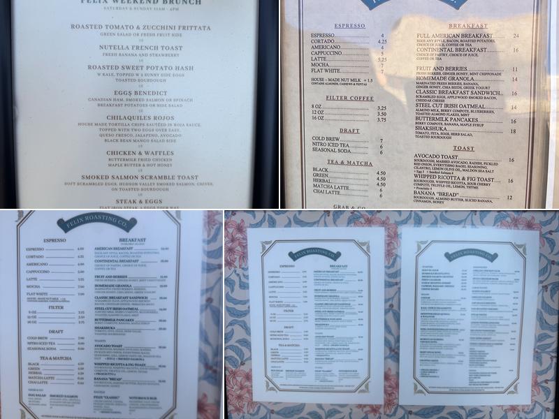 Felix Roasting Co. Menu