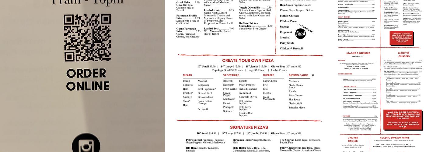 Pete's Famous Pizza Menu