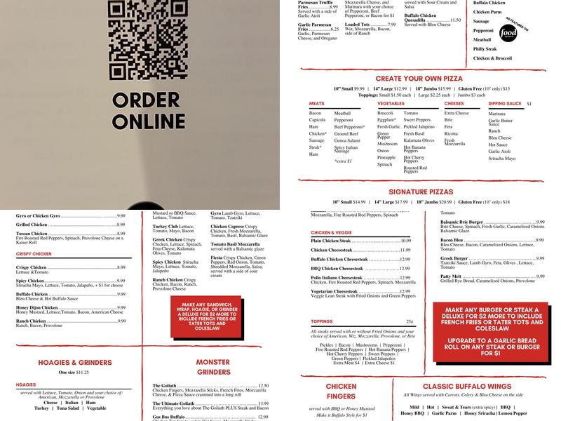 Pete's Famous Pizza Menu