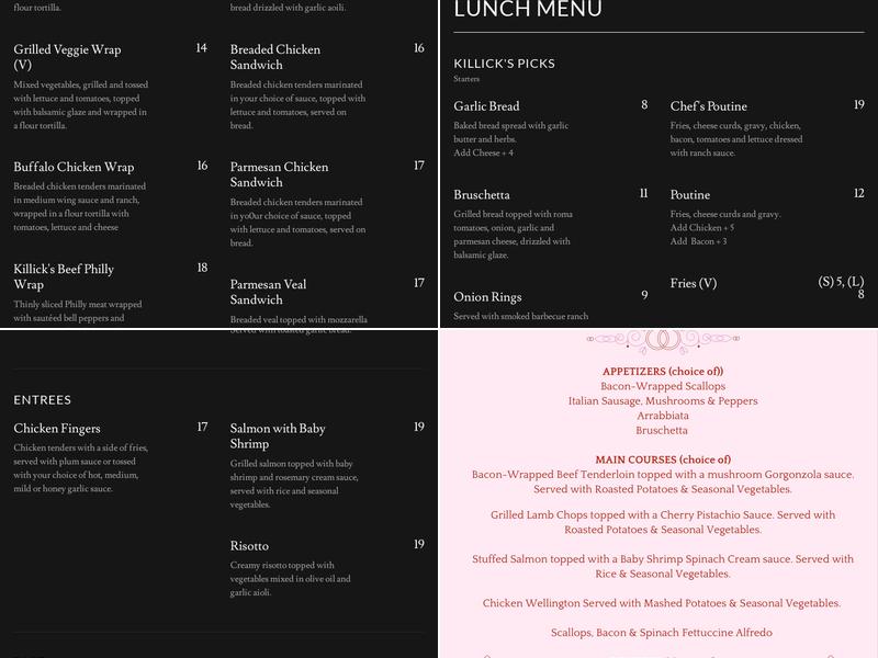 Killick Kitchen Menu