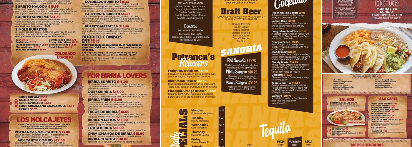Las Potrancas Mexican Restaurant Menu