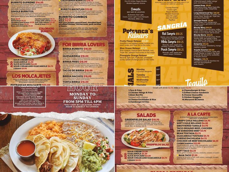 Las Potrancas Mexican Restaurant Menu