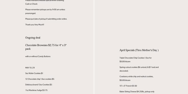 Town & Country Bakery, LLC Menu