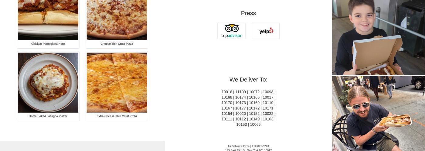 La Bellezza Pizza Menu