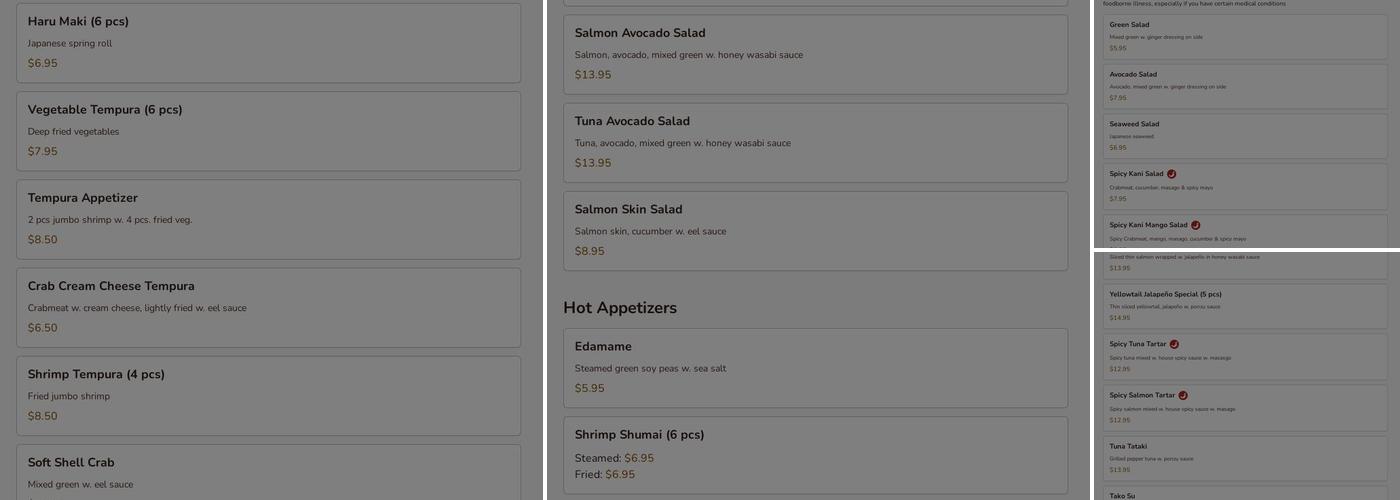 Bayard Sushi Menu