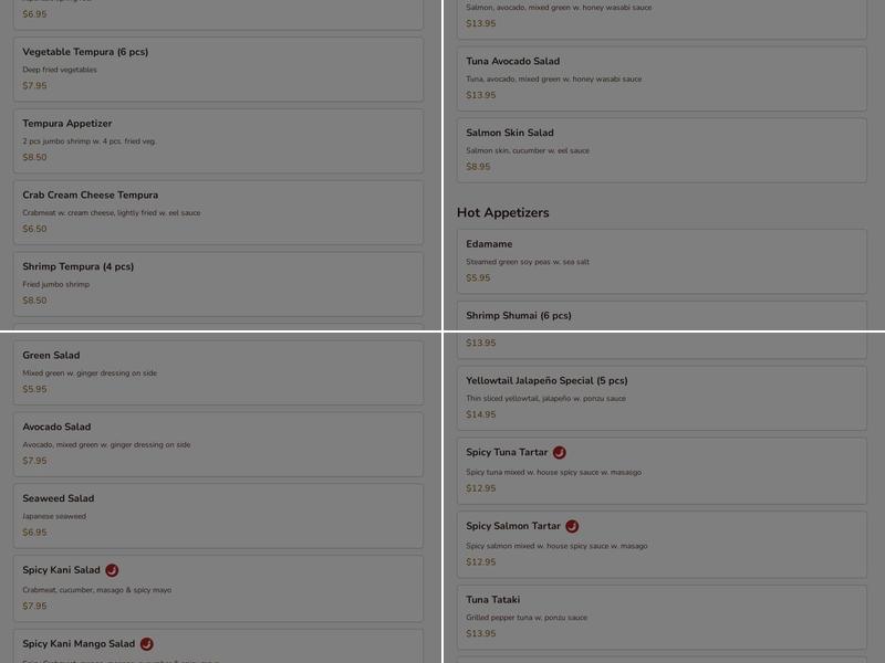 Bayard Sushi Menu