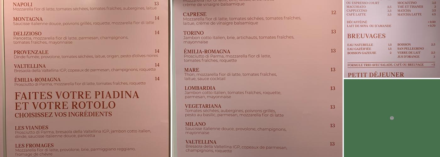 Comptoir La Piadina Menu