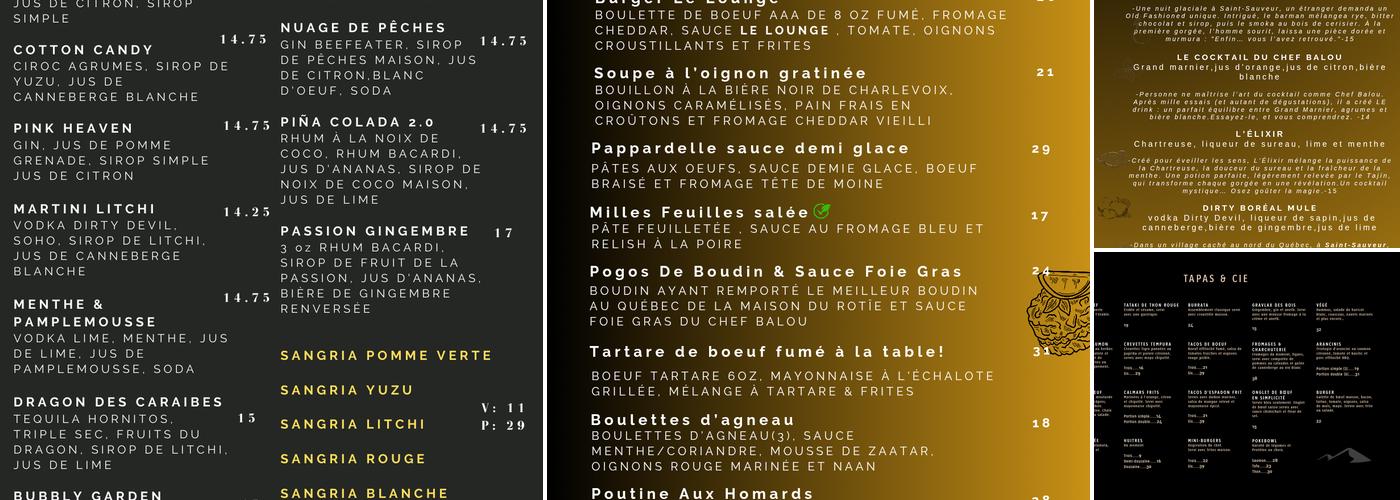 Le Lounge Menu