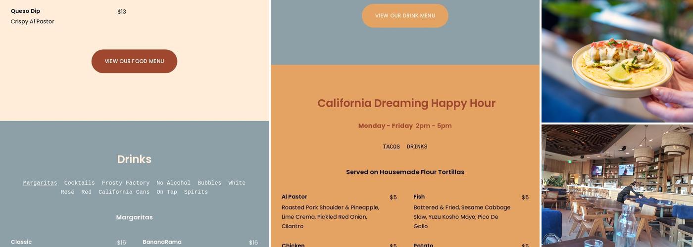 Surfy Surfy Bar Menu