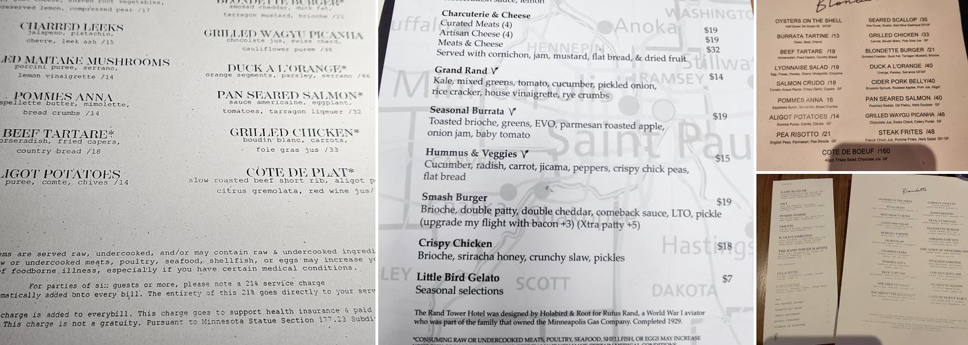 Blondette Menu