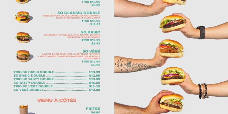 Yo Mama's Burgers Menu